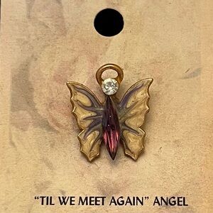 Gold Butterfly Pendant Charm with Pink Center Stone
